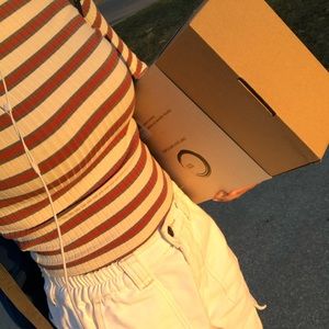 Striped ribbed mock neck (slightly cropped)